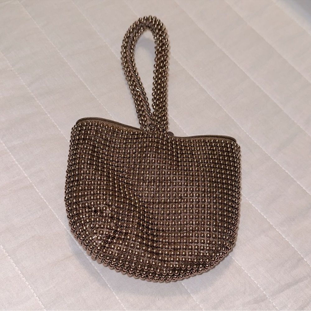 Shiny Brown Beaded Mini Hobo Bag